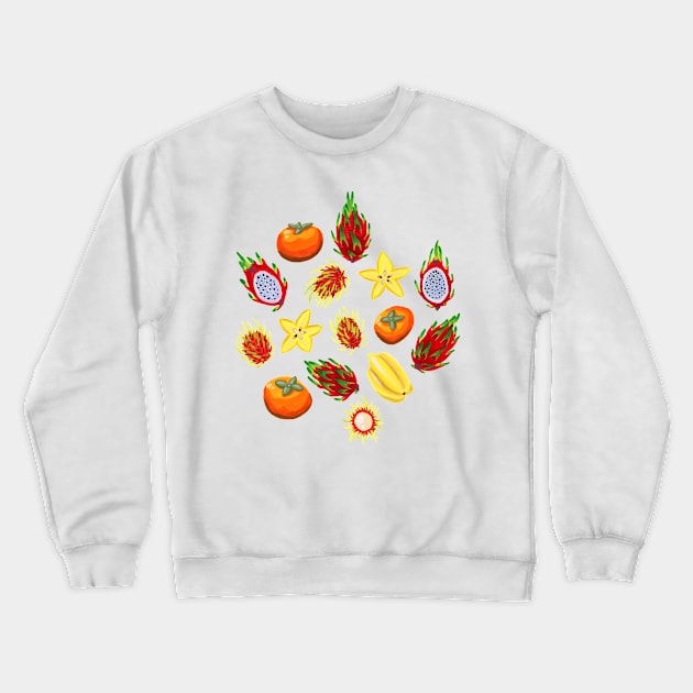 Exotic Fruit Mix in Gouache Crewneck Sweatshirt by paintedpansy